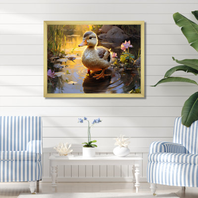 Yellow And Green Duck Feathered Pond Elegance - Duck Animal Wall Art