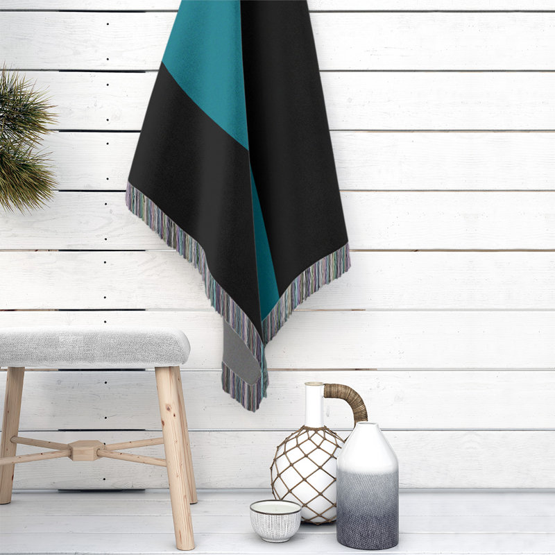 Hand Woven Throw Blanket, Black/Deep Pacific Teal/Black, 60" x 80", Cotton