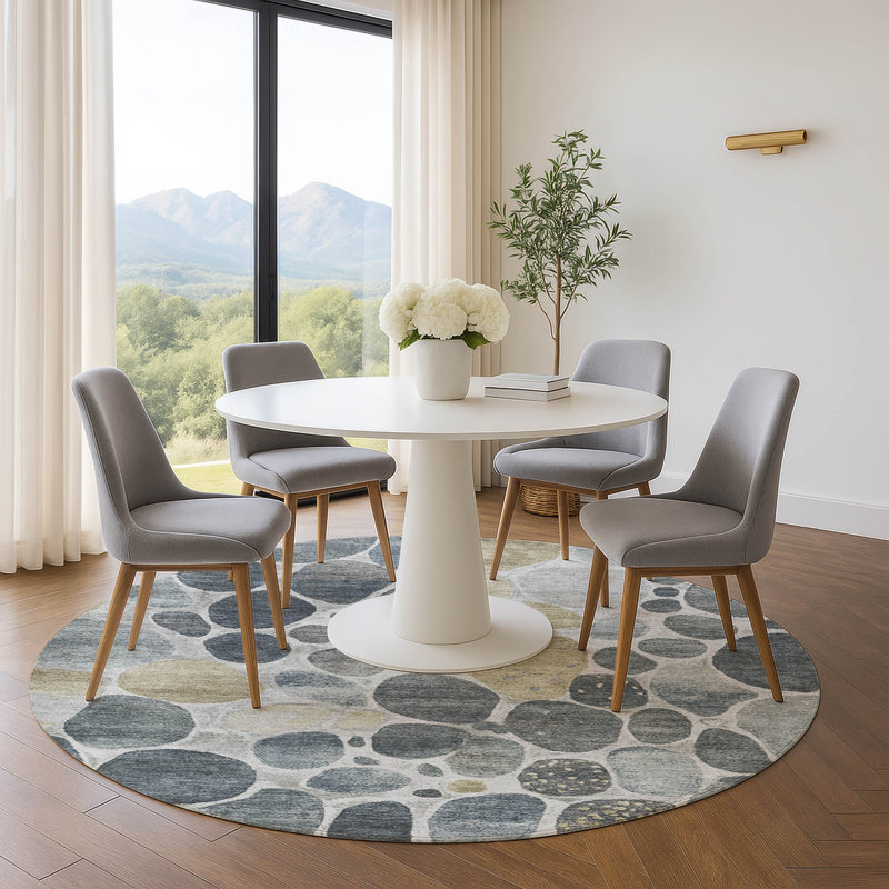 Premium Machine Washable Mouton AMF1993 Geometric Rug, Round 8'