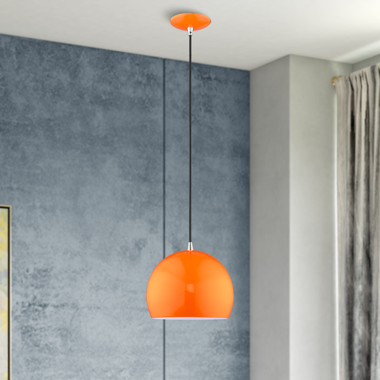 Schultz Dimmable Globe Single Light Pendant, Shiny Orange