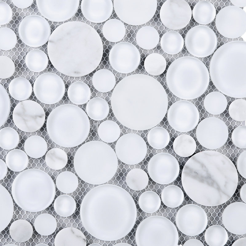 10.5" x 10.5" Bubble Art Random Marble Look Mosaic Wall Tile, White