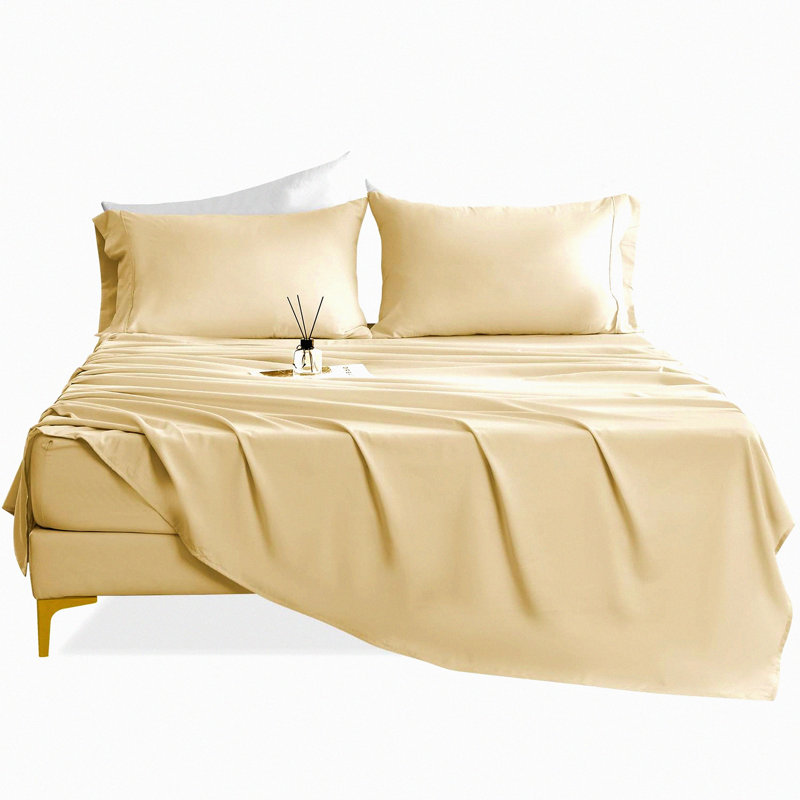 Luxury Soft Sheet Set - 100% Brushed Microfiber Bedding with Pillowcases - 4 Piece Sheets for Deep Mattresses - Sheets, Beige
