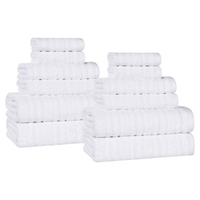 Mika Smart Twist Viscose Cotton Blend Medium Weight Solid Textured Ribbed 12 Piece Towel Set