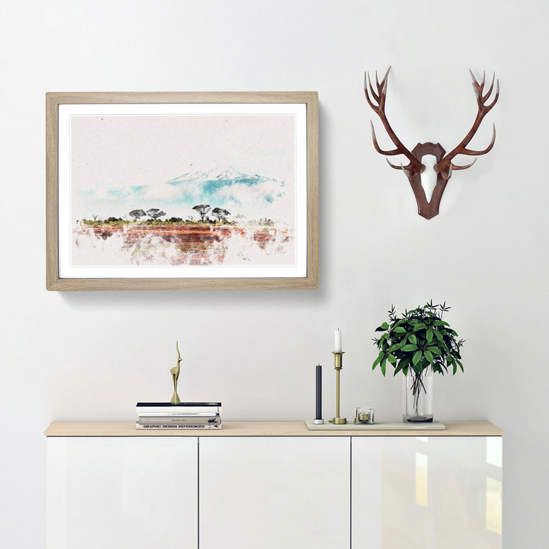 Mount Kilimanjaro in Tanzania - Framed Print, 62cm H x 87cm W x 2cm D, Oak Framed
