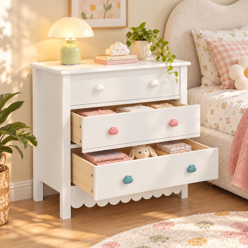 27.5" 3-Drawer Dresser and Accent Chest with 2 Sets of Interchangeable Knobs, White