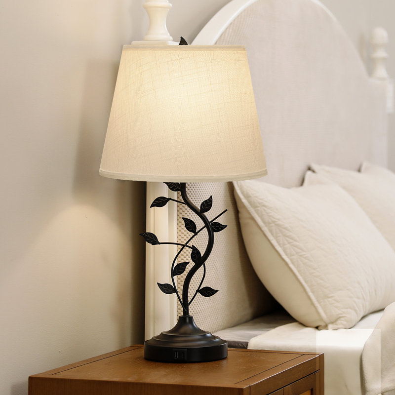 25'' Black Metal Table Lamp with Touch Control and USB A&C, White