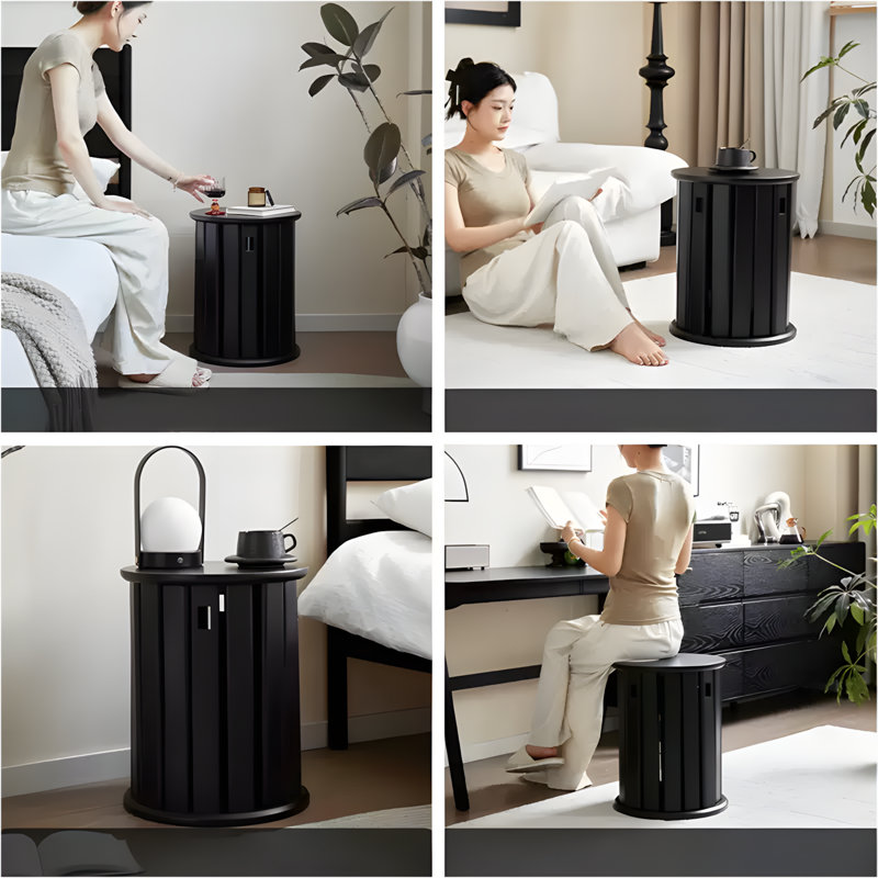 Solid Wood Nesting Tables Stackable Stool, Black