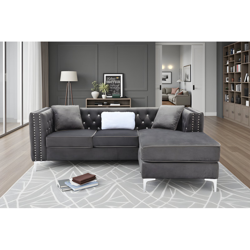 Lyon Velvet Sofa Chaise, Gray
