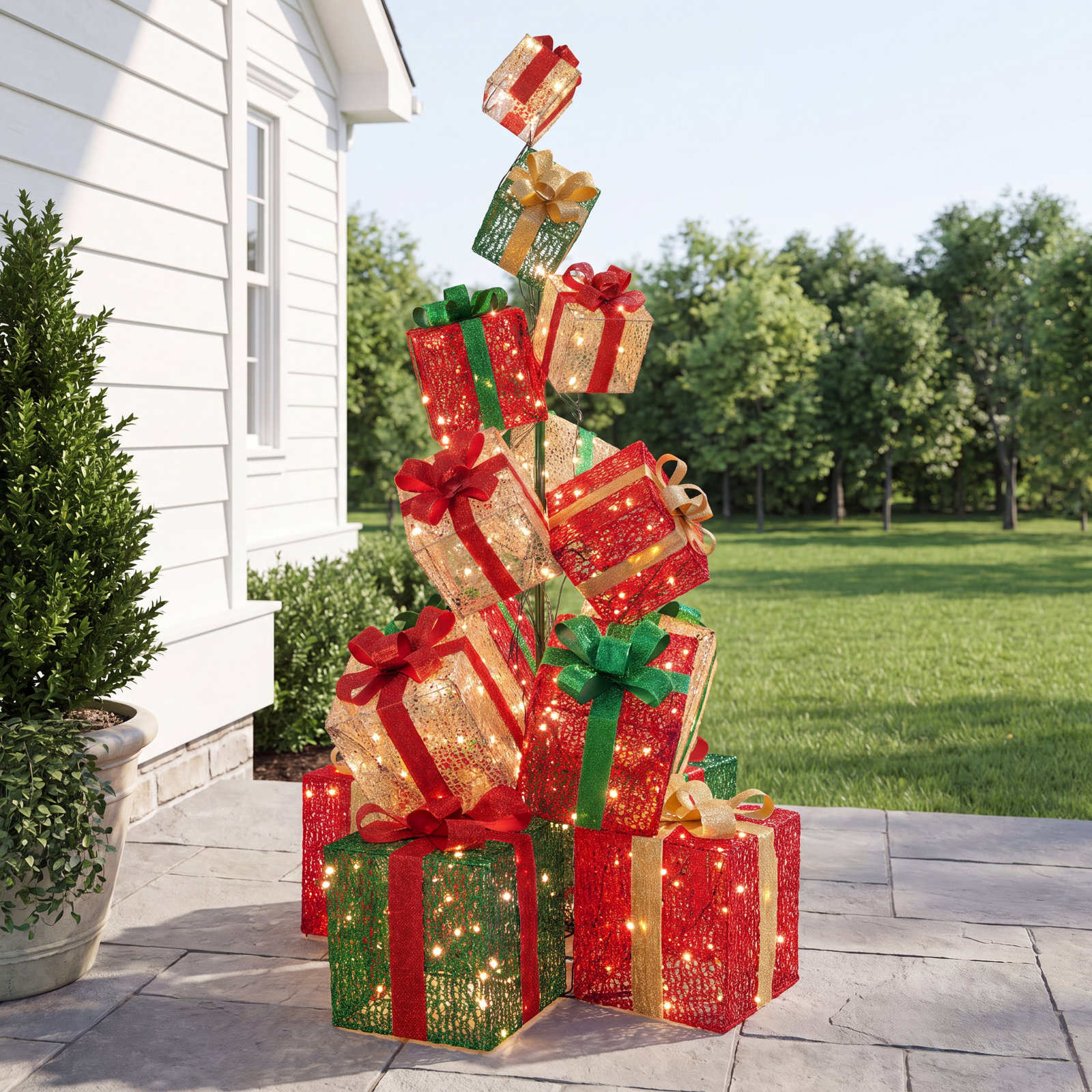 Janada Pre-Lit Stacked Gift Box Tower
