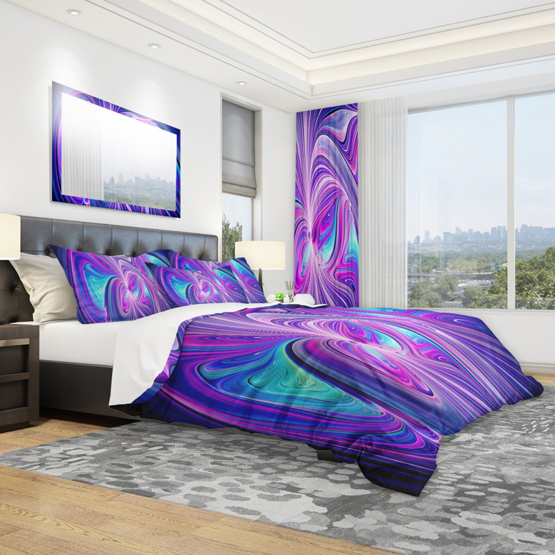 Ensemble de housse de couette en microfibre moderne et contemporain, Housse de couette double / grand + 2 taies, Bleu/mauve