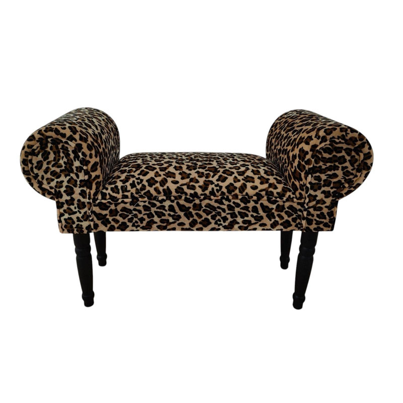 Upholstered Leopard Print Window Seat | Soft Foam Cushion, Elegant Wooden Frame, Decorative Bench Seating