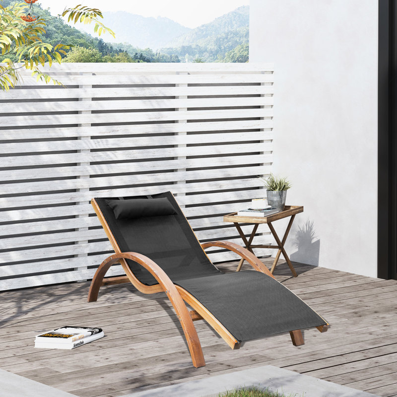 Chaise longue de patio avec maille et pin confortables et noir (cadre avec coussin de chaise peint de 265 livres)