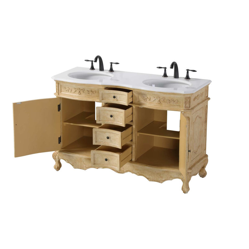 Meuble-lavabo double 54 po beige antique, Antique beige
