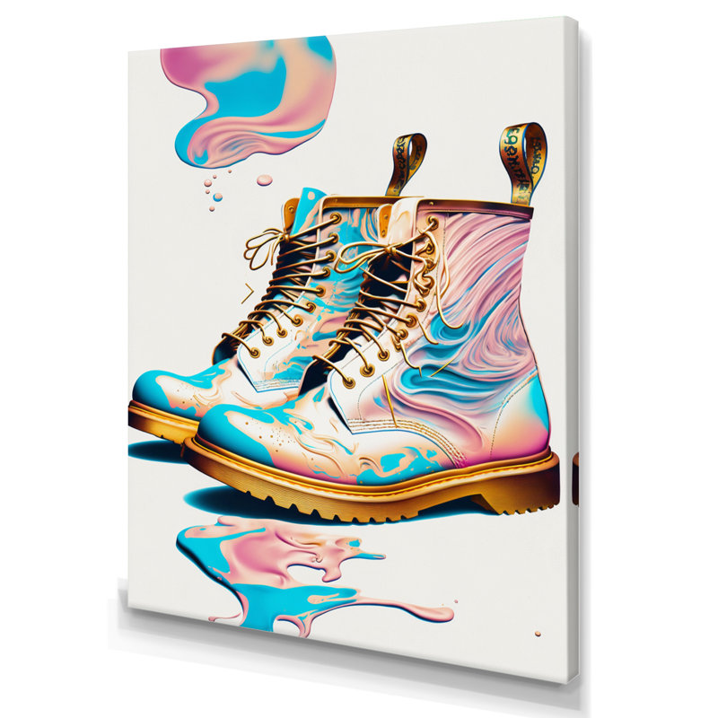 «Pink and Blue Deco Army Shoes I», impression sur toile, H 20 po x l 12 po x P 1 po, Toile tendue