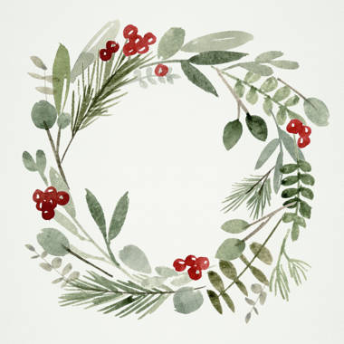 The Holiday Aisle® Holly Wreath I On Canvas by Melissa Wang Painting ...
