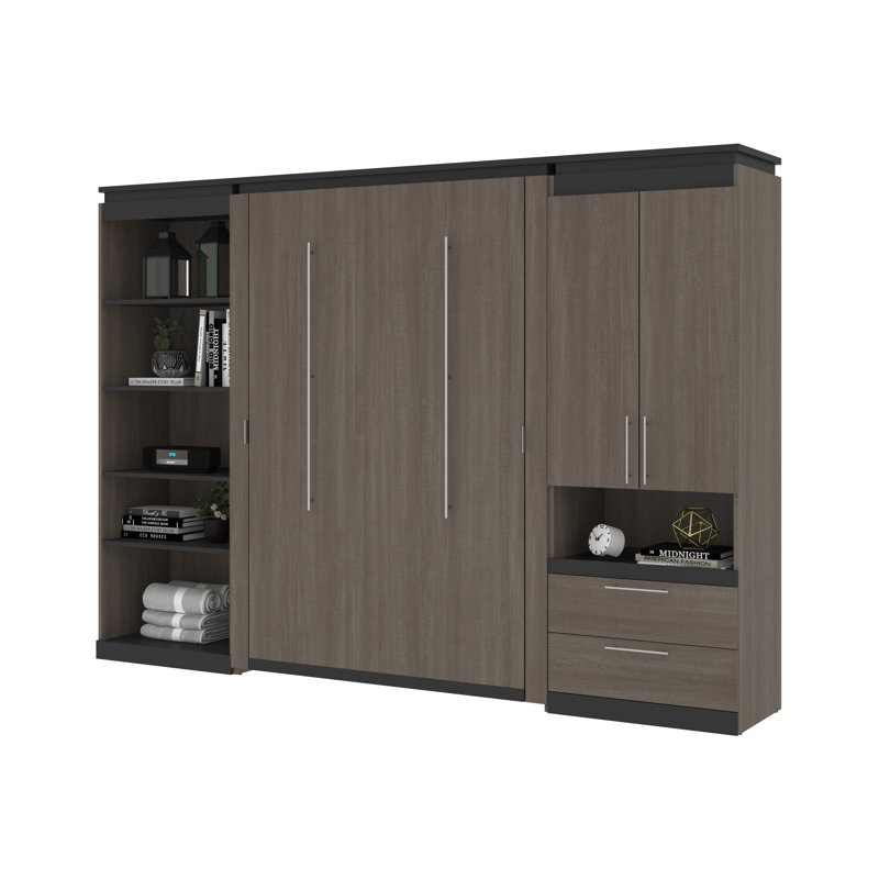 Lit escamotable double avec rangement Camalla, Écorce gris