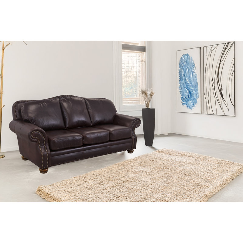 Somto 96" Genuine Leather Rolled Arm Sofa, Brompton Espresso Genuine Leather
