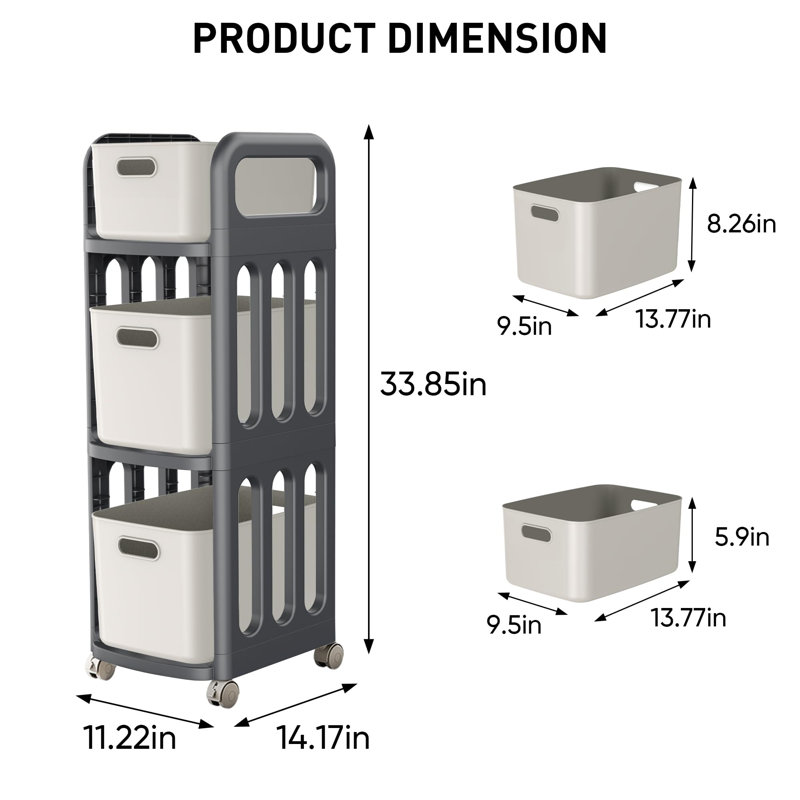 3-Drawer Storage Organizer Rolling Cart