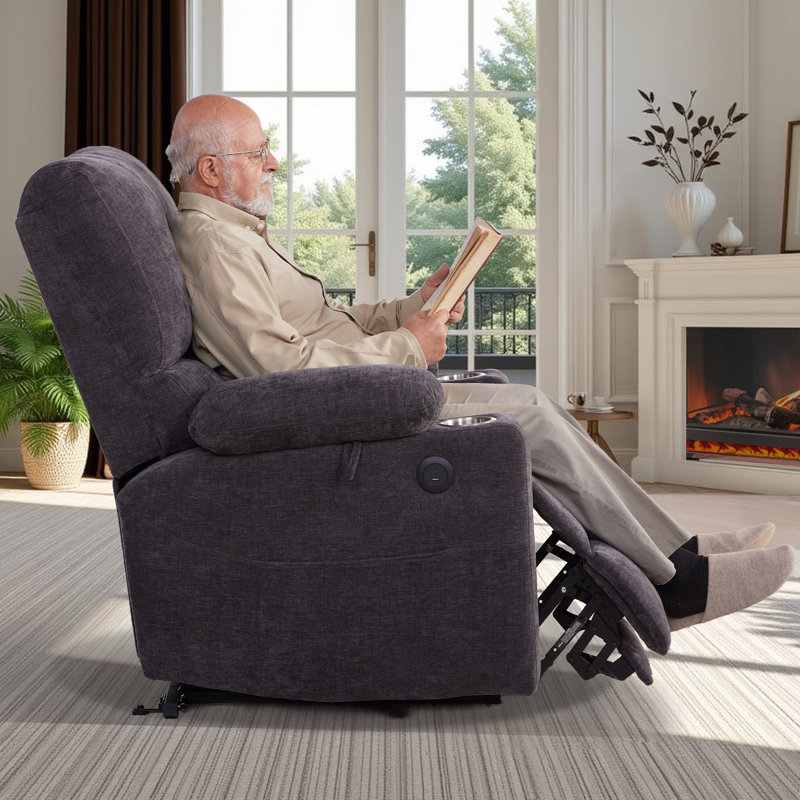 Power Lift Recliner Chair With Extended Footrest, Gray