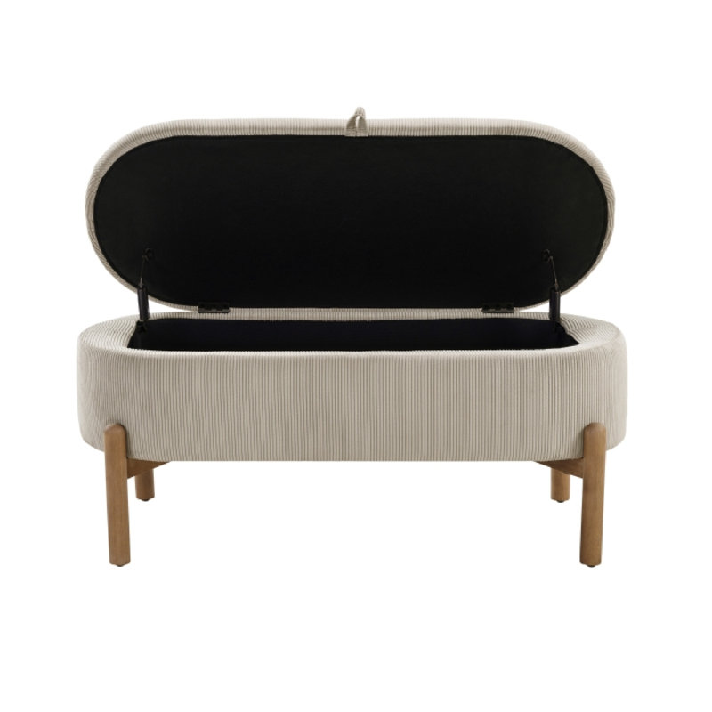 Banc Mony avec rangement à plateau relevable, velours côtelé taupe, cadre brun de 43 po
