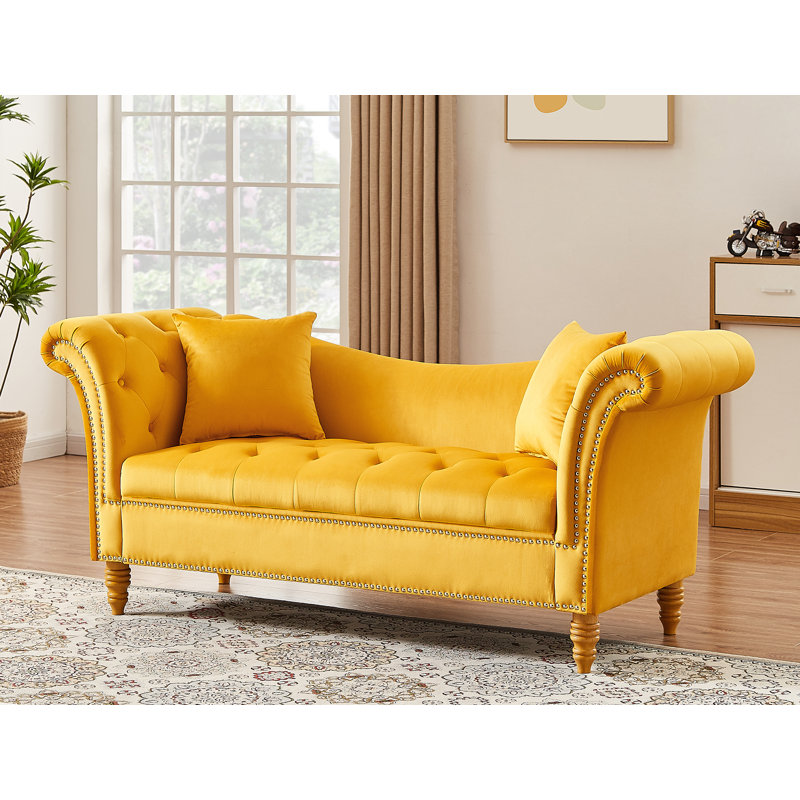 Repose-pieds de rangement rectangulaire en velours Jalinqua, 100 % polyester jaune
