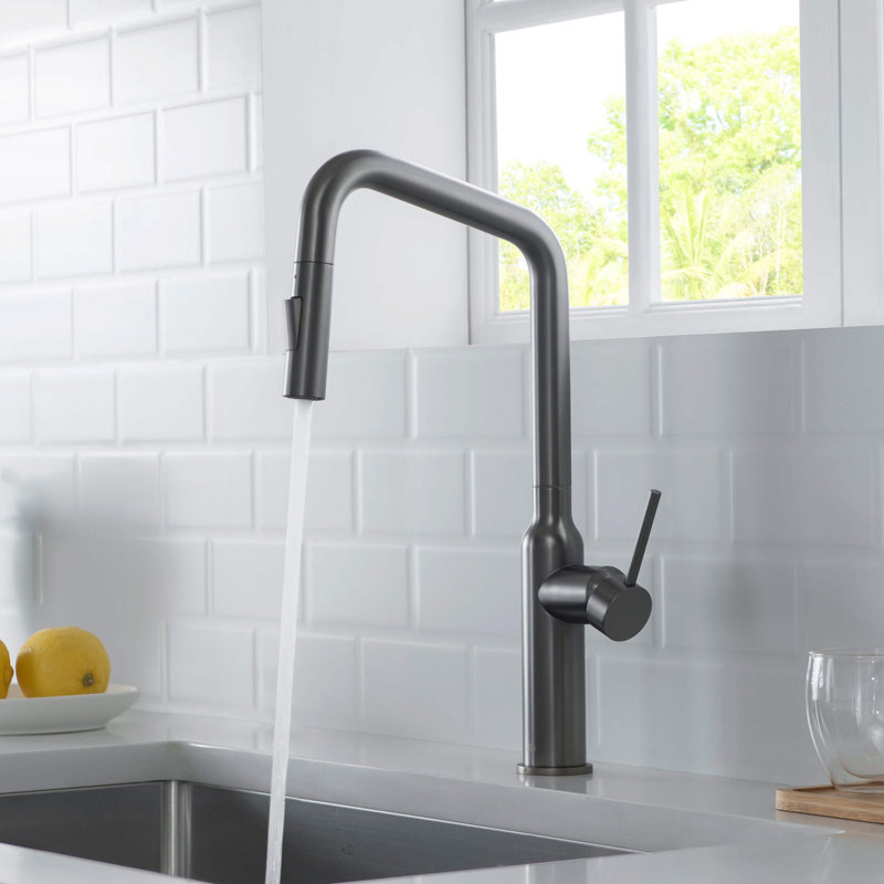 Robinet de cuisine à poignée simple avec accessoires Macon, Titane, Sans distributeur de savon