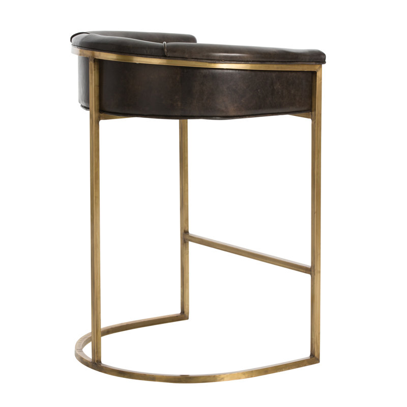 Calvin Upholstered Bar Stool, Gold, Dark Brown, Counter Stool (25" Seat Height)