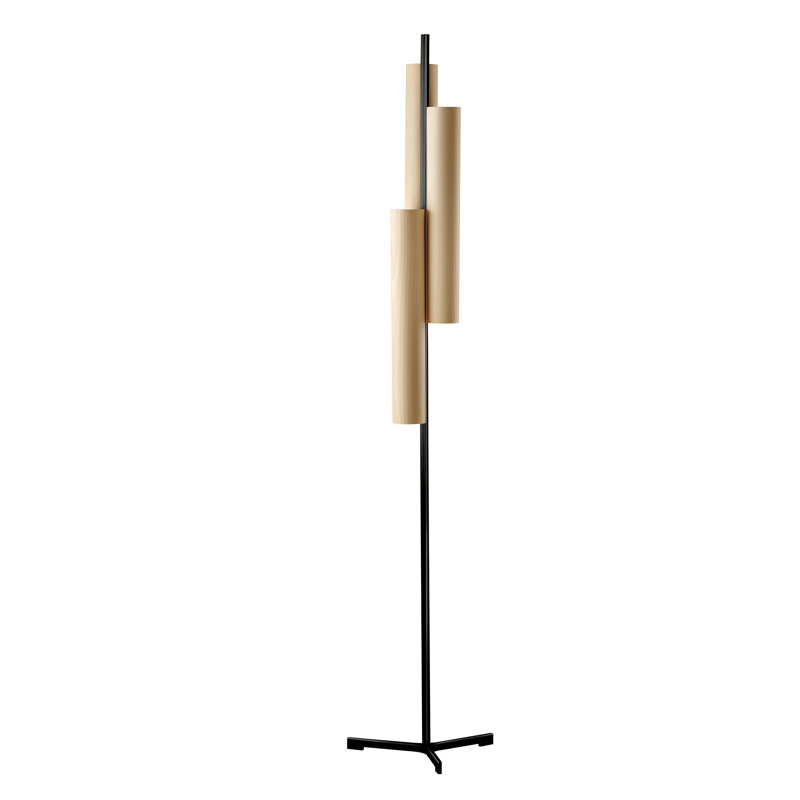 Black Note LED Floor Lamp, Matte Black, Natural Beech