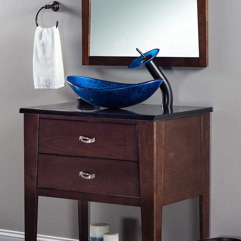 Novatto 16.75'' Glass Bathroom Sink with Faucet, Brushed Nickel