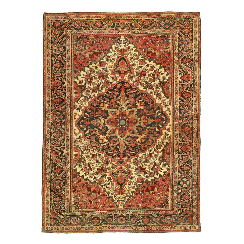 Tapis unique en laine ivoire / brun 3 pi 5 po x 4 pi 11 po Xakaria