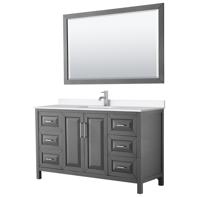 Daria 60'' W Single Vanity, Matte Black, Gray, White Quartz