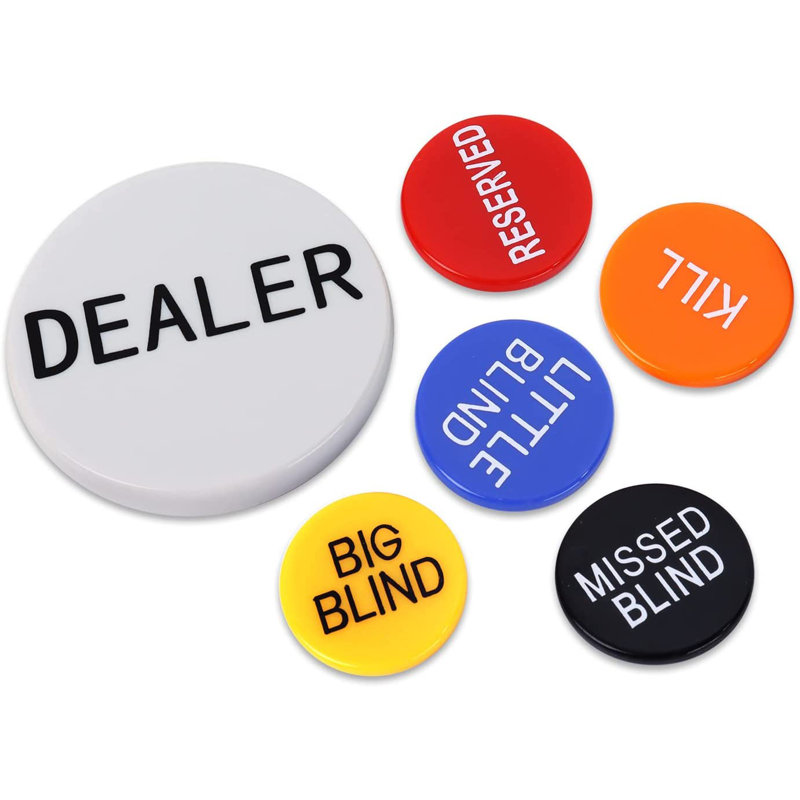 Ensemble de 6 GSE Little Blind, Big Blind, Missed Blind, Kill, Reserve, Puck Boutons, accessoire de poker Texas Hold'em