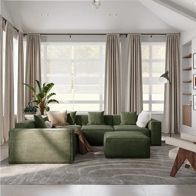 Canapé modulaire surdimensionné en tissu Barrett Minimalist, Vert, H 30,2 po x l 115,75 po x P 80,3 po, 5