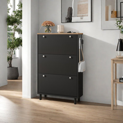 Shoe Cabinet With 3 Flip Drawers,free Standing Shoe Rack Organizer