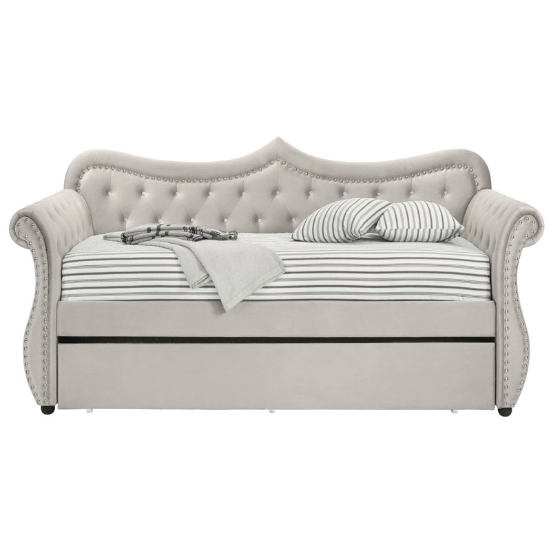 Upholstered Twin Daybed With Trundle, Beige