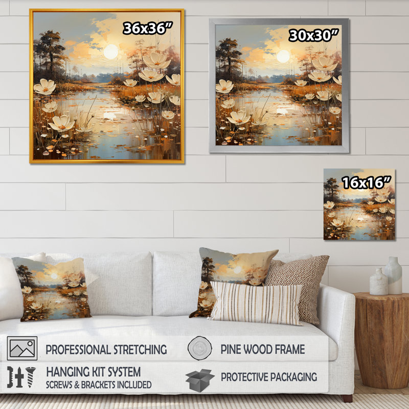 «Golden River Meadow Charm», reproduction d'art liquide, Cadre naturel flottant, 24" H x 24" W