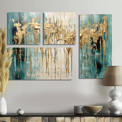Gilded Daydream VI - Art mural minimaliste abstrait 4 pièces