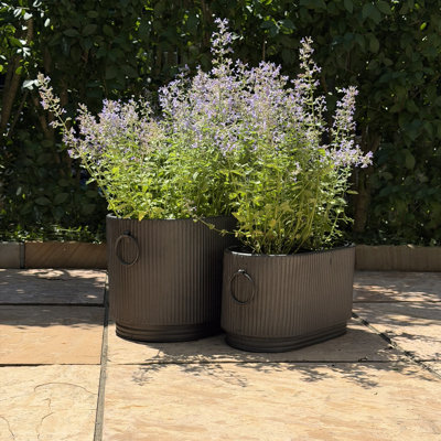 French Country Style Oval Planters, Set Of 2