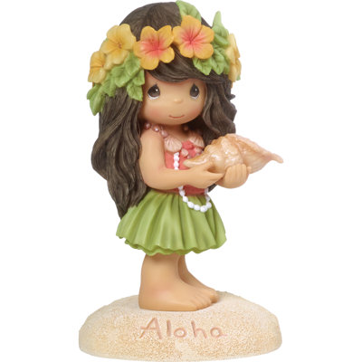 Figurine Precious Moments fille hawaïenne tenant un coquillage Aloha 6,1 pouces