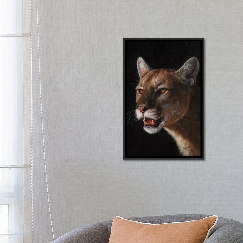 « cougar », impression sur toile, H 26 po x l 18 po x P 1,5 po, Toile avec cadre noir, Pas de tapis