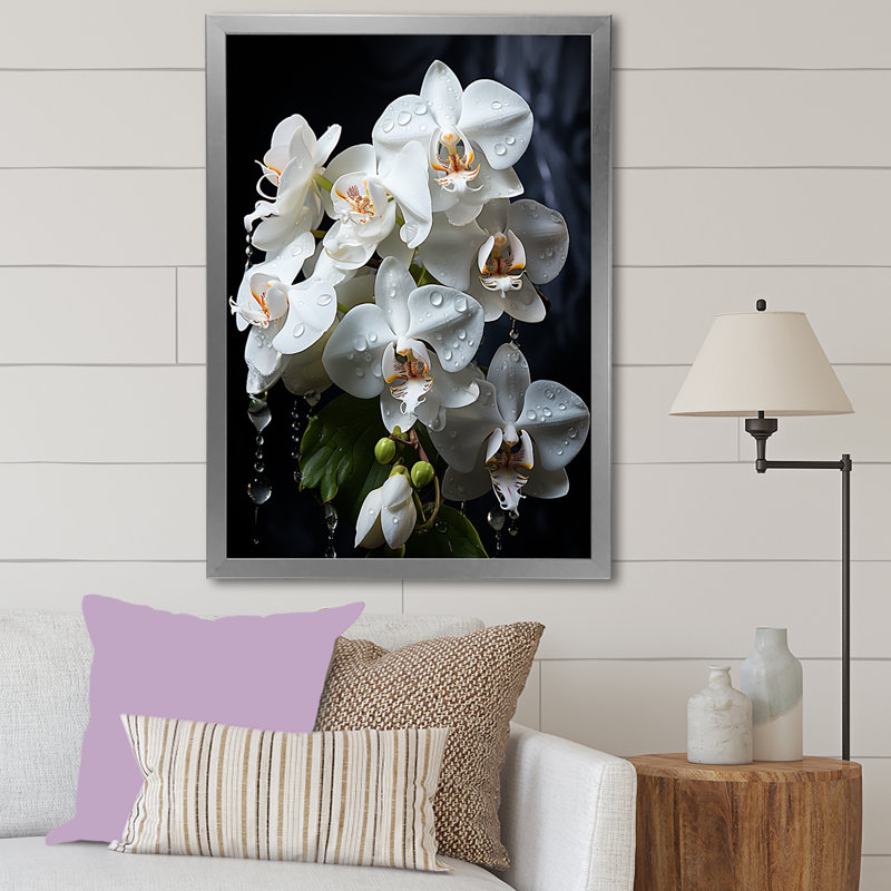" White Orchids Petals Of Elegance ", 32" H x 24" W x 1" D, Silver Single Picture Framed