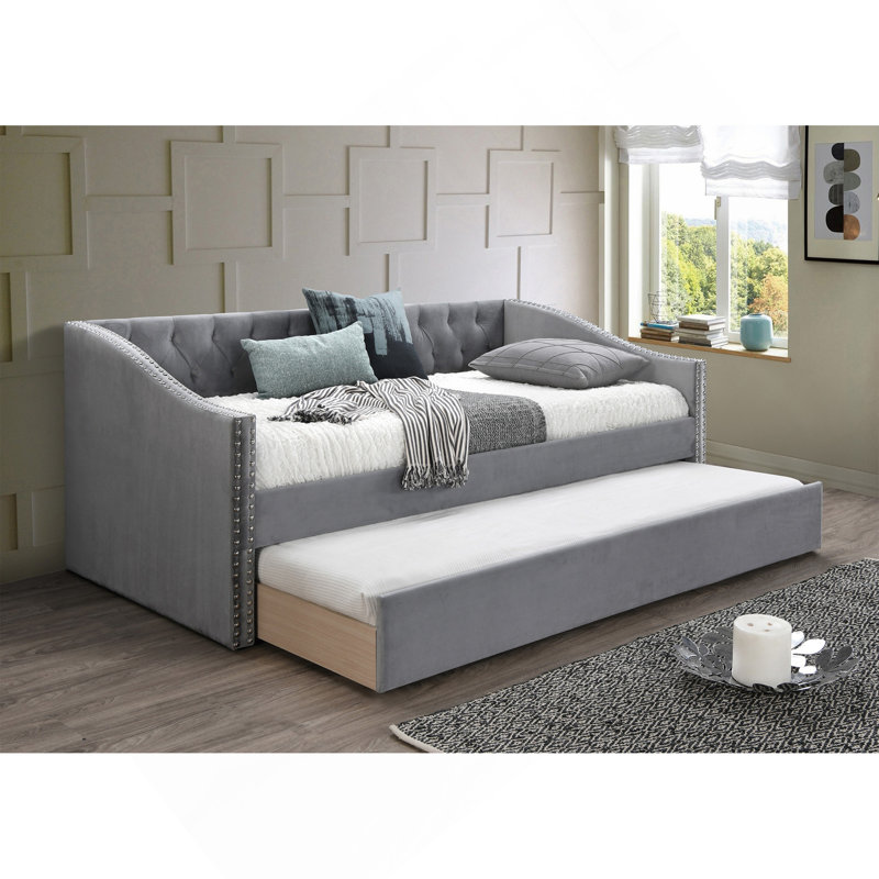 Mobilier de chambre à coucher 1pc avec lit gigogne et capitonnage