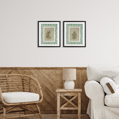 Ensemble de 2 impressions encadrées sous verre Green Botanical
