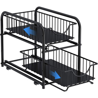Pull-out Cabinet Organizer, Stackable 2-tier Under Sink Rack With Sliding Storage Drawer For Kitchen, Bathroom, Pantry, And Office, Black