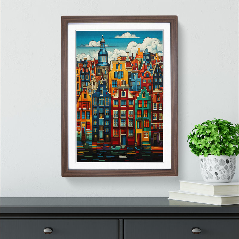 Amsterdam Geometric No.2 - Framed Print, 34cm H x 25cm W x 2cm D, Walnut 