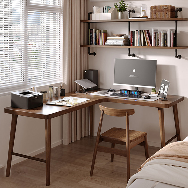 Bureau d'angle en L noyer, Oui, 29,53 po H x 62,99 po L x 47,24 po P