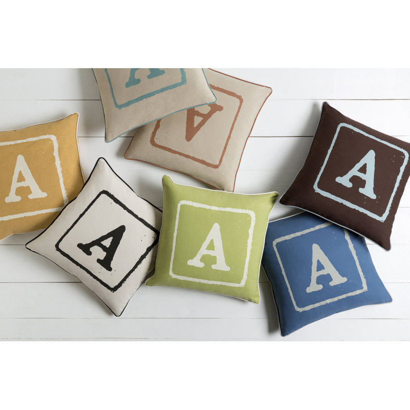 Cotton Throw Pillow, A, 20" x 20", Khaki/Teal