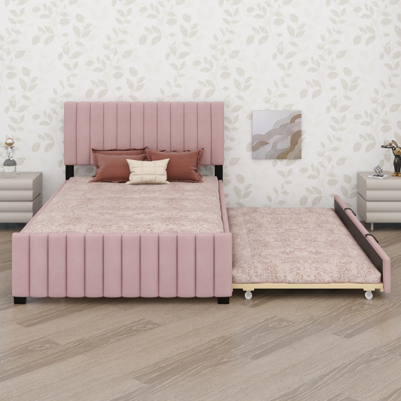 Lit plateforme élégant équipé d'un lit gigogne, Rose