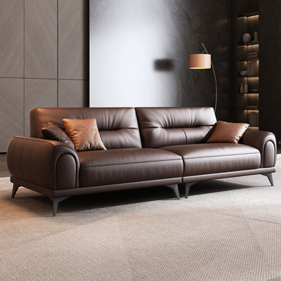 Coffee Genuine Leather Modular Sofa cushion couch