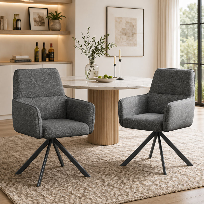 Chaises de salle à manger rembourrées 22,5 "avec accoudoirs pivotants modernes en chenille, Gris foncé